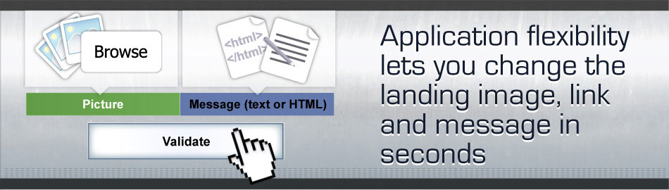 Application flexibility lets you change the landing image, link and message in seconds